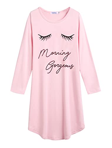 Arshiner Mädchen Nachthemd Langarm Kinder Nachtkleid mit Niedlichen Prints Schlafanzug Kleid Nightdress für Mädchen 11-12 Jahre von Arshiner