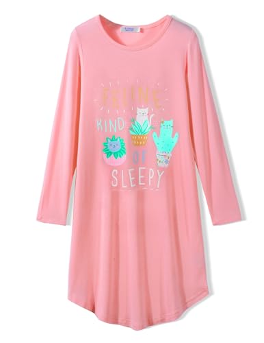 Arshiner Mädchen Nachthemd Langarm Kinder Nachtkleid mit Niedlichen Prints Schlafanzug Kleid Nightdress für Mädchen 5-6 Jahre von Arshiner