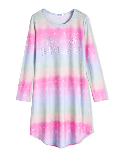 Arshiner Mädchen Nachthemd Langarm Kinder Nachtkleid mit Niedlichen Prints Schlafanzug Kleid Nightdress für Mädchen 9-10 Jahre von Arshiner