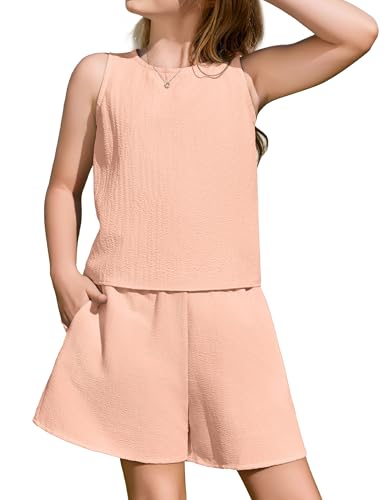 Arshiner Mädchen Outfits Und Bekleidungssets Sommer Lässige Mode Einfarbig Ärmellose Tank Top mit Shorts Kleidung 2tlg Kinder Kleidungsset Outfits Sets Rosa 150 11-12 Jahre von Arshiner