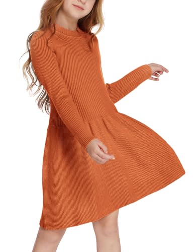 Arshiner Mädchen Pullover Kleid Herbst Winter Kleid Langarm Strickkleid Flare Skater Kleid A-Linie Einfarbig Basic Kinder Freizeitkleid Orange 140 Arshiner Mädchen Pullover Kleid Herbst Winter Kleid Langarm Strickkleid Flare Skater Kleid A-Linie Einfarbig Basic Kinder Freizeitkleid Orange 140 von Arshiner