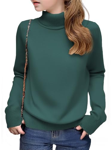 Arshiner Mädchen Pullover Rollkragen Kinder Winter Strickpullover Freizeit Einfarbiges Basic Langarmshirts für Mädchen 13-14 Jahre Grün 160 von Arshiner