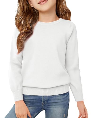 Arshiner Mädchen Pullover Weiß Rundhals Langarmshirt Kinder Freizeit Oberteile Winter Warmer Strickpullover Schulpullover 140/8-9 Jahre von Arshiner