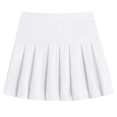 Arshiner Mädchen Röck Sportrock Weiß Tennisrock Golf Skorts Kinder Faltenrock mit Taschen Innenhose Lässig Plissee Rock Schuluniform Hosenrock 140/10-11 Jahre von Arshiner