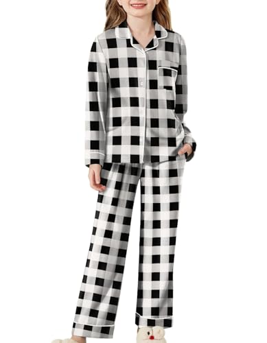 Arshiner Mädchen Schlafanzüge Winter Kinder Langarm Pyjama Set Bequem Cartoon Bedrucktes Nachtwäsche Langarmshirt mit Hose Set 7-8 Jahre von Arshiner