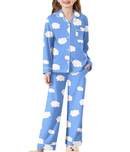 Arshiner Mädchen Schlafanzüge Winter Kinder Langarm Pyjama Set Bequem Cartoon Bedrucktes Nachtwäsche Langarmshirt mit Hose Set 7-8 Jahre von Arshiner