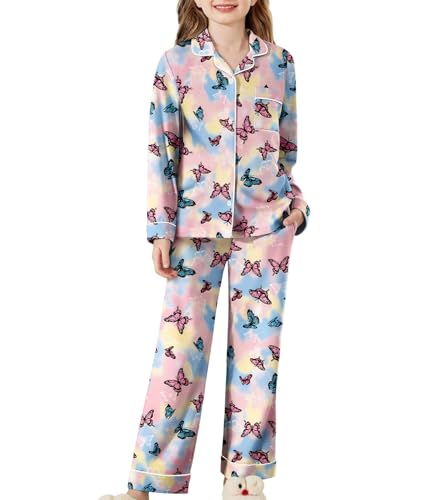 Arshiner Mädchen Schlafanzüge Winter Kinder Langarm Pyjama Set Bequem Cartoon Bedrucktes Nachtwäsche Langarmshirt mit Hose Set 9-10 Jahre von Arshiner