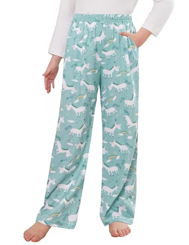 Arshiner Mädchen Schlafanzughose Lang Kinder Cartoon Pyjamahose Elastische Taille Freizeithose mit 2 Taschen Schlafanzughosen für Mädchen 6-7 Jahre 120 von Arshiner
