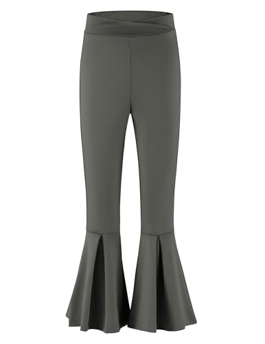 Arshiner Mädchen Schlaghose Sport Kinder Blütenform Hosenbein Flare Bootcut Komfort Weich Yogahosen Freizeit Bell Bottoms Leggings für Mädchen 5-6 Jahre Dunkelgrau von Arshiner