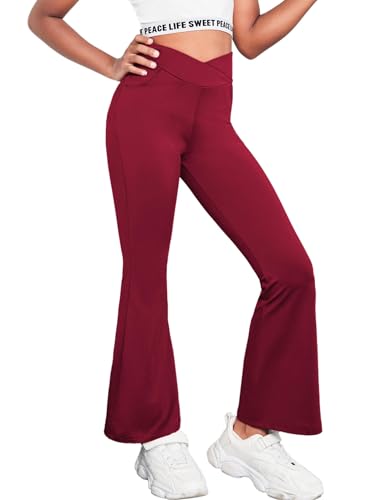 Arshiner Mädchen Schlaghosen Hohe Taille Kinder Glockenhosen Hosenbein Sport Freizeit Yoga Hosen für Kinder Weinrot 130 von Arshiner