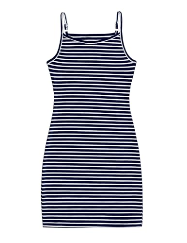 Arshiner Mädchen Sommer Kleid Ärmelloses Strapskleid Casual Strickkleid Kinder Tank Trägerkleid Blau und Weiß Streifen Midikleid Einschulungskleid Kinderkleider 120/5-6 Jahre von Arshiner