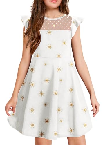 Arshiner Mädchen Sommer Kleider Kurzarm Princess Party Kleid Kinder Kleid A-Linie Rundhals Beiläufig Knielang Sommerkleid Festlicheskleid Freizeitkleid Stern 160 von Arshiner