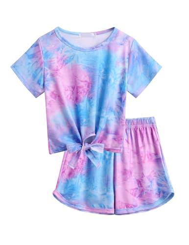 Arshiner Mädchen Kleidung Set Batik Sommer T-Shirt mit Shorts Kinder Freizeitanzug Sport Bekleidungssets für Mädchen 11-12 Jahre von Arshiner