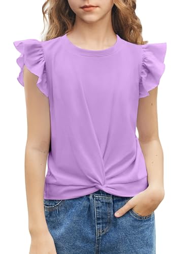 Arshiner Mädchen Sommer T-Shirts Fliegende Ärmel Rundhals Kurzarm Tops Lässig Mode Einfarbig Tshirt für Mädchen Lila 130 Arshiner Mädchen Sommer T-Shirts Fliegende Ärmel Rundhals Kurzarm Tops Lässig Mode Einfarbig Tshirt für Mädchen Lila 130 von Arshiner