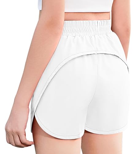 Arshiner Mädchen Sportliche Shorts Kinder Schnell Trocknende Aktive Laufende Shorts Workout Shorts mit Mesh Liner und Zip-Taschen Weiß 120 5-6 Jahre von Arshiner