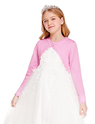 Arshiner Mädchen Strickjacke Langarm Basic Bolero Kinder Schulterjacke Cardigan kurz Kommunionjacke Einfarbig Zum Kommunionkleid Partykleid Taufkleid Gr.110-160 von Arshiner