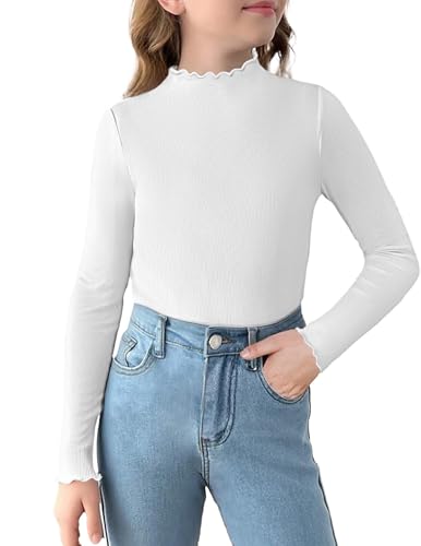 Arshiner Mädchen Strickpullover Weiß Langarmshirt 116 110 Rollkragenpullover Einfarbig Kinder Slim Fit Oberteile Rüschen Strick Shirt 120/5-6 Jahre von Arshiner