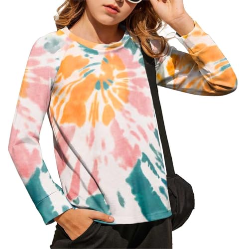 Arshiner Mädchen Sweatshirt Batik Kinder Freizeit Pullover Herbst Winter Bunt Oberteile Langarmshirt für Mädchen 7-8 Jahre von Arshiner