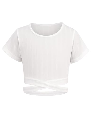 Arshiner Mädchen T-Shirt Kurze Kinder Sommer Bauchfrei Shirts Tops Freizeit Mode Tshirts für Mädchen 13-14 Jahre Weiß von Arshiner