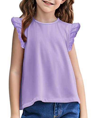 Arshiner Mädchen T-Shirt Rüschenärmel Kinder Sommer Freizeit Tops Basic Einfarbig Kurzarm Shirt Tunika Tshirts für Mädchen 4-5 Jahre von Arshiner