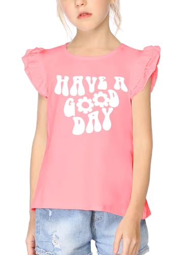 Arshiner Mädchen T-Shirt Rüschenärmel Kinder Freizeit Sommer Oberteile Basic Kurzarm Shirt Mode Tshirts für Mädchen 4-5 Jahre von Arshiner