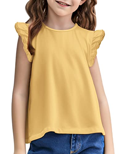 Arshiner Mädchen T-Shirt Rüschenärmel Kinder Sommer Freizeit Tops Basic Einfarbig Kurzarm Shirt Tunika Tshirts für Mädchen 5-6 Jahre von Arshiner