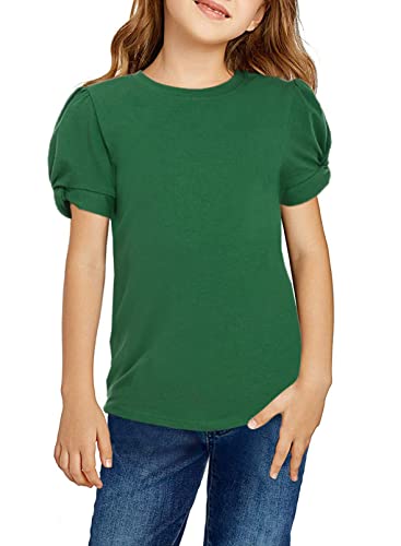 Arshiner Mädchen T-Shirts Puffarm Sommer Freizeit Kinder Shirts Tops Mode Rundhals Baumwolle Basic Kurzarm Tshirt für Mädchen 6-7 Jahre Grün von Arshiner