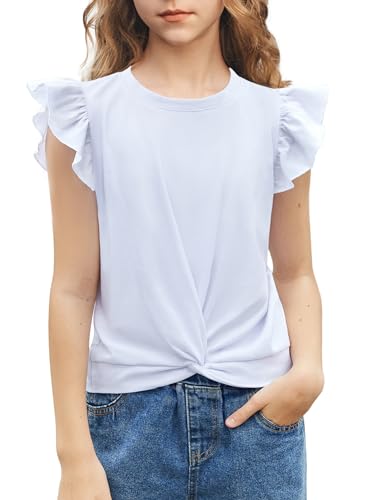 Arshiner Mädchen T-Shirts Sommer Fliegende Ärmel Rundhals Kurzarm Tops Lässig Mode Einfarbig Tshirt für Mädchen Weiß 130 Arshiner Mädchen T-Shirts Sommer Fliegende Ärmel Rundhals Kurzarm Tops Lässig Mode Einfarbig Tshirt für Mädchen Weiß 130 von Arshiner