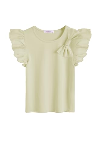 Arshiner Mädchen T-Shirts mit Fliege Kinder Sommer Baumwolle Einfarbig Kurzarmshirt Freizeit Mode Tops T-Shirts für Mädchen 13-14 Jahre von Arshiner