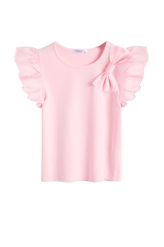Arshiner Mädchen T-Shirts mit Fliege Kinder Sommer Baumwolle Einfarbig Kurzarmshirt Freizeit Mode Tops T-Shirts für Mädchen 10-11 Jahre von Arshiner