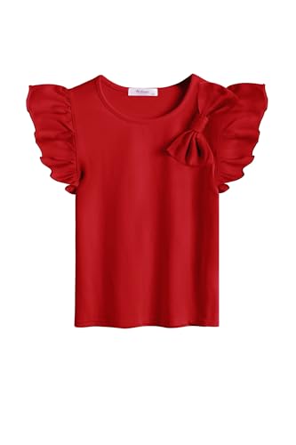 Arshiner Mädchen T-Shirts mit Fliege Kinder Sommer Baumwolle Einfarbig Kurzarmshirt Freizeit Mode Tops T-Shirts für Mädchen 10-11 Jahre von Arshiner