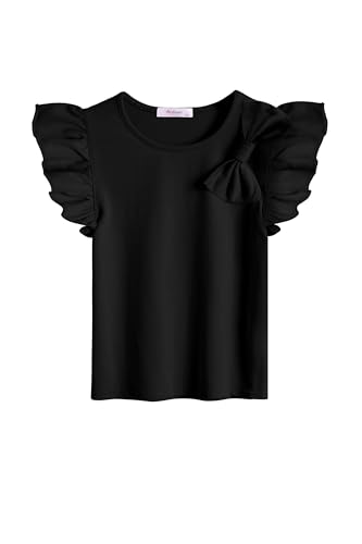 Arshiner Mädchen T-Shirts mit Fliege Kinder Sommer Baumwolle Einfarbig Kurzarmshirt Freizeit Mode Tops T-Shirts für Mädchen 10-11 Jahre von Arshiner