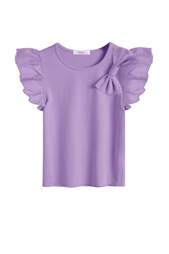 Arshiner Mädchen T-Shirts mit Fliege Kinder Sommer Baumwolle Einfarbig Kurzarmshirt Freizeit Mode Tops T-Shirts für Mädchen 12-13 Jahre von Arshiner