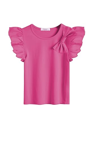 Arshiner Mädchen T-Shirts mit Fliege Kinder Sommer Baumwolle Einfarbig Kurzarmshirt Freizeit Mode Tops T-Shirts für Mädchen 12-13 Jahre von Arshiner