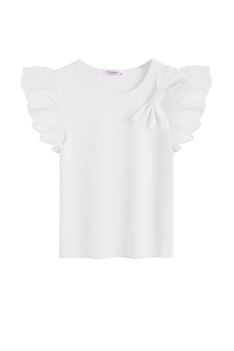 Arshiner Mädchen T-Shirts mit Fliege Kinder Sommer Baumwolle Einfarbig Kurzarmshirt Freizeit Mode Tops T-Shirts für Mädchen 13-14 Jahre von Arshiner
