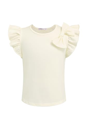 Arshiner Mädchen T-Shirts mit Fliege Kinder Sommer Baumwolle Tops Einfarbig Kurzarmshirt Freizeit Mode Tshirt für Mädchen 12-13 Jahre Beige von Arshiner