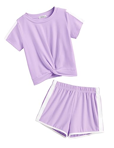 Arshiner Mädchen T-shirts mit Shorts Sets Sommer Kinder Kleidung Set Freizeit Mode Sport Bekleidungssets für Mädchen 11-12 Jahre von Arshiner