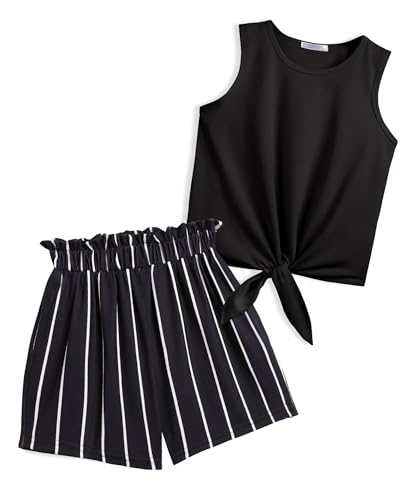 Arshiner Mädchen Tanktops mit Shorts Set Kinder Sommer Bekleidungssets Lässige Mode Ärmelloses T-Shirts Kleidung Anzug für Mädchen 13-14 Jahre Schwarze von Arshiner