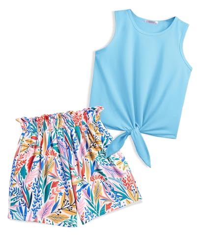 Arshiner Mädchen Tanktops mit Shorts Set Kinder Sommer Bekleidungssets Lässige Mode Ärmelloses T-Shirts Kleidung Sets für Mädchen 6-7 Jahre von Arshiner