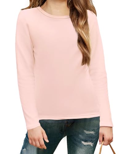 Arshiner Mädchen Thermo-Shirt Kinder Langarmshirt Rundhals Pullover Einfarbige Basic Top Longsleeve Unterziehshirt Slim Fit Oberteile Herbst Winter Sweatshirt Rosa 9-10 Jahre von Arshiner