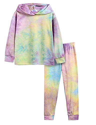 Arshiner Mädchen Pyjama-Set Batik Kinder Kapuzenpullover mit Hose Set Leicht Freizeit Langarm Schlafanzug für Mädchen 11-12 Jahre von Arshiner