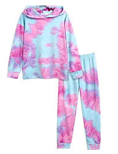 Arshiner Mädchen Pyjama-Set Batik Kinder Kapuzenpullover mit Hose Set Leicht Freizeit Langarm Schlafanzug für Mädchen 11-12 Jahre von Arshiner