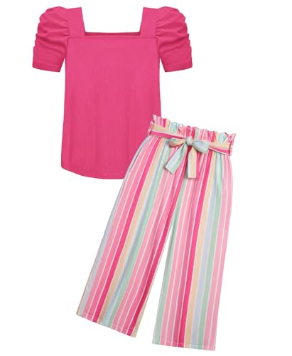 Arshiner Mädchen Tshirt mit Hose Set Kinder Mode Baumwolle Bekleidungssets Blasenärmeliges Oberteil mit Bedruckter Freizeithose Zweiteilig Outfits für Mädchen 11-12 Jahre 150 von Arshiner