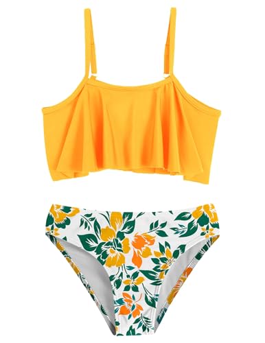 Arshiner Mädchen Zweiteiliger Badeanzug Rüschen Verstellbare Tankini Oberteil mit Gedruckt Bikinihose Bikini Teenager für 5-15 Jahre Muster 14/140 9-10 Jahre von Arshiner