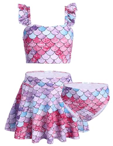 Arshiner Meerjungfrau Bikini für Kinder Tankini mit Rock Mädchen Badeanzug Set 3Pcs Bunt Bademode Rüschen Badebekleidung lila 150/9-10 Jahre von Arshiner