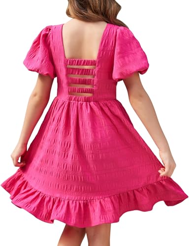 Arshiner Prinzessin Kleider Mädchen Puffärmel A-Linie Elegant Sommerkleider Rückenfreies Freizeitkleid Puffärmel festlich Party Kleid Rosenrot 4 von Arshiner