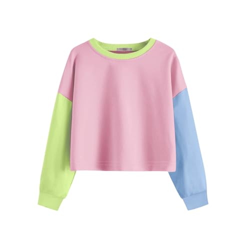 Arshiner Pullover Mädchen Sweatshirt Kinder Langarmshirts Baumwolle Tops Rosa Patchwork 130 von Arshiner