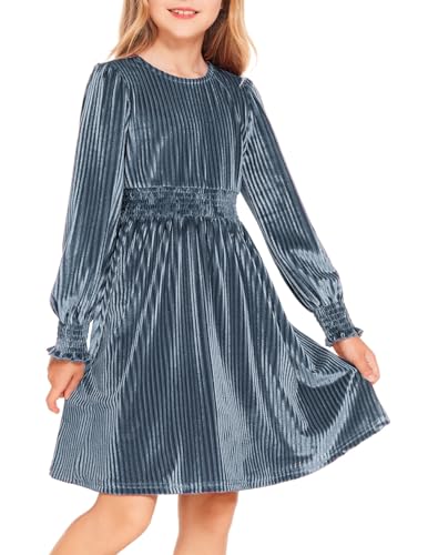Arshiner Samtkleid Mädchen Winter Festlicheskleid Langarm Abendkleid Vintage Partykleid Festkleid Herbst Kinderkleid Silber 120/6-7Jahre von Arshiner
