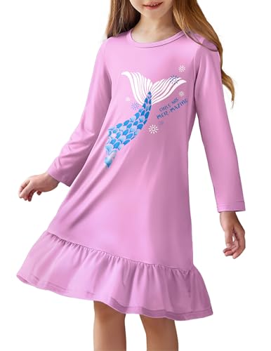 Arshiner Schlafkleid Mädchen Langarm Nachthemd Lila A-Linie Nachtkleid Kinder Rundhals Nightdress Winter Schlafanzug für Mädchen 150/11-12 Jahre von Arshiner