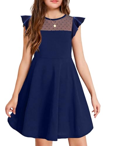 Arshiner Sommerkleid Mädchen A-Linie Elegant Casual Partykleid Prinzessin Kleid Sommer Kurzarm Navyblau 165 von Arshiner